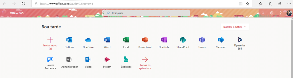 Plataforma Microsoft Office 365 pronto para uso.
